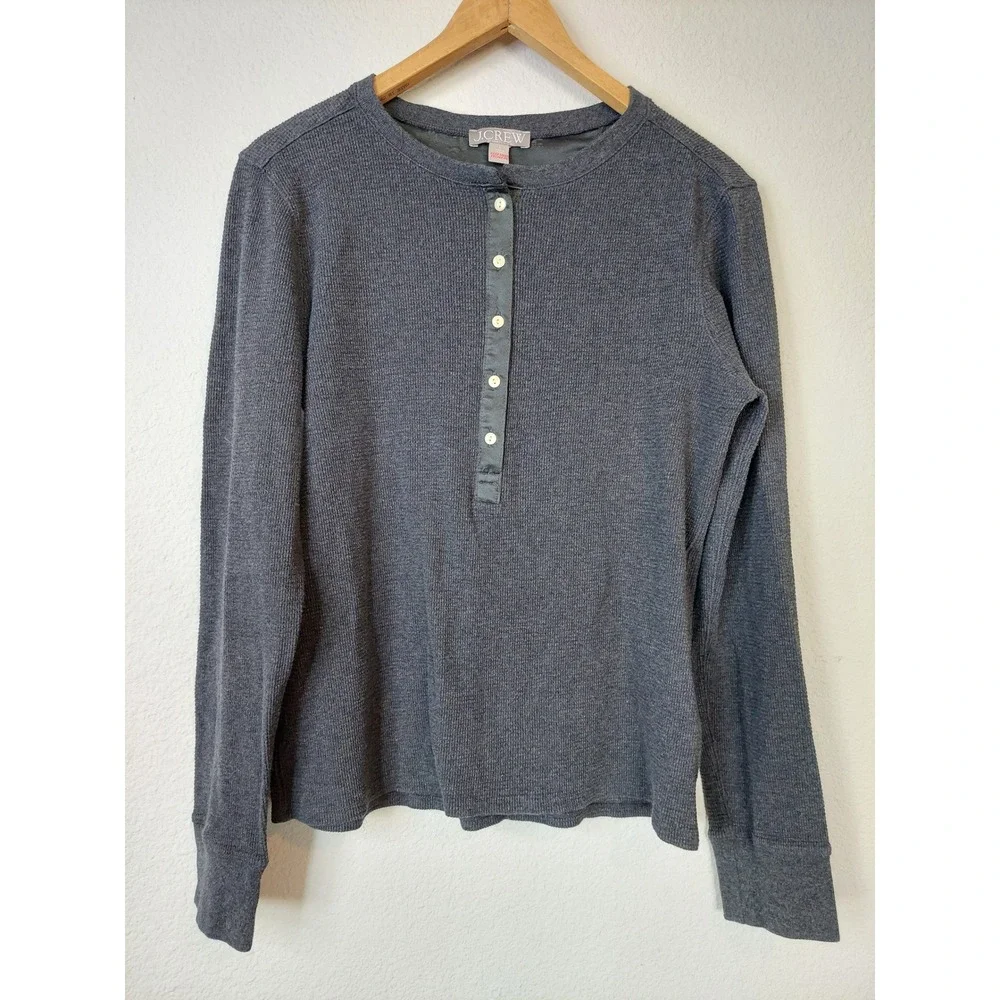 J.Crew Men Charcoal Gray Waffle Knit Henley Long Sleeve Pajama Top Size Large‎
